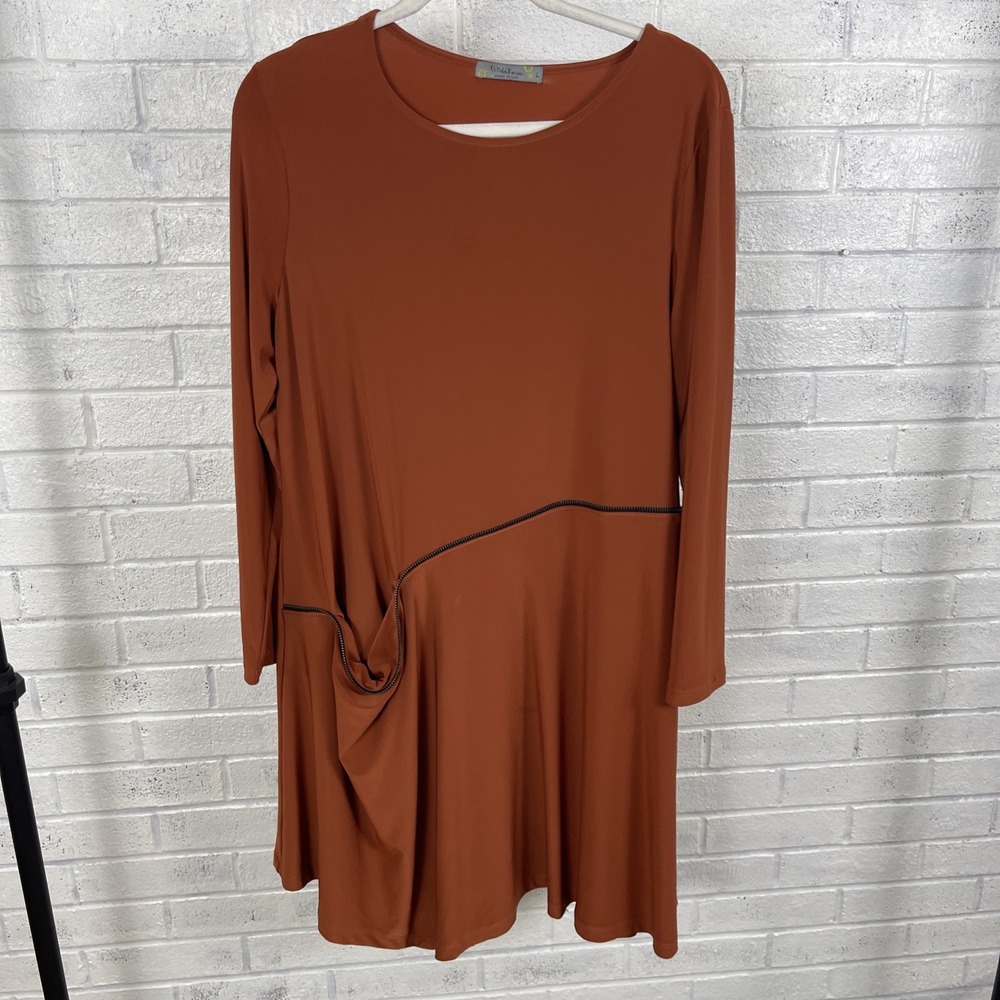 Chalet et Ceci Jersey Tunic Dress Womens L Rust Lagenlook Avant Garde Stretch